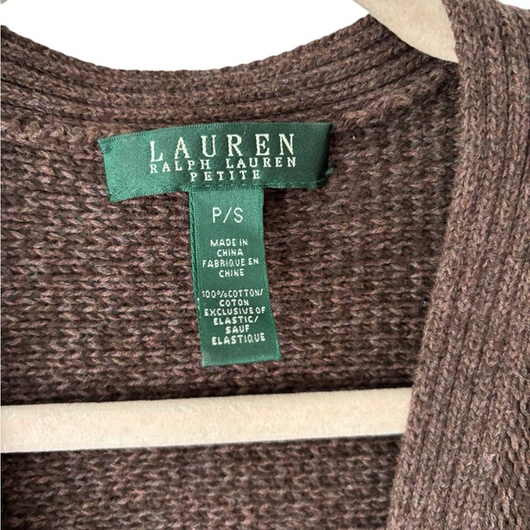 Lauren Ralph Lauren Crossover Brown Button Waist Cardigan Sweater Petite - Picture 3 of 6